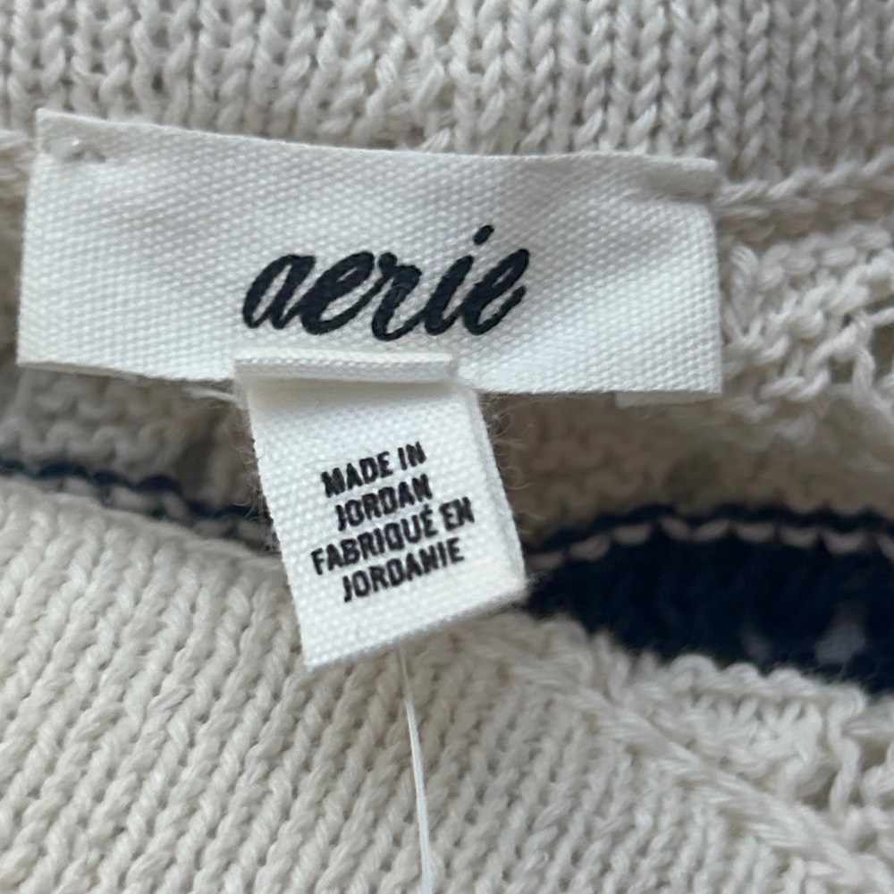 Aerie Pointelle Knit Pants Beach Coverup Natural + Navy Cotton Blend Size Medium - Picture 3 of 16